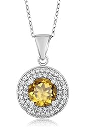 2.20 Ct Round Champagne Quartz 925 Sterling Silver Pendant