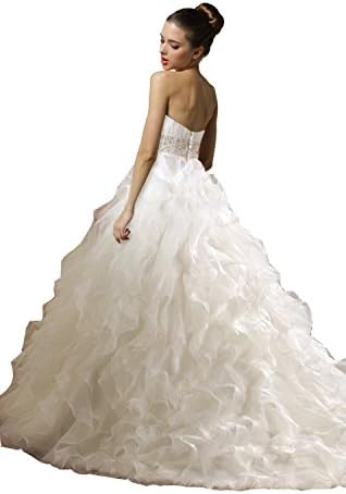 Biggoldapple Ball Gown Sweetheart Court Train Organza Wedding Dress With Cascading Ruffles/Draped/Beading Wedding Dress 8 Ivory