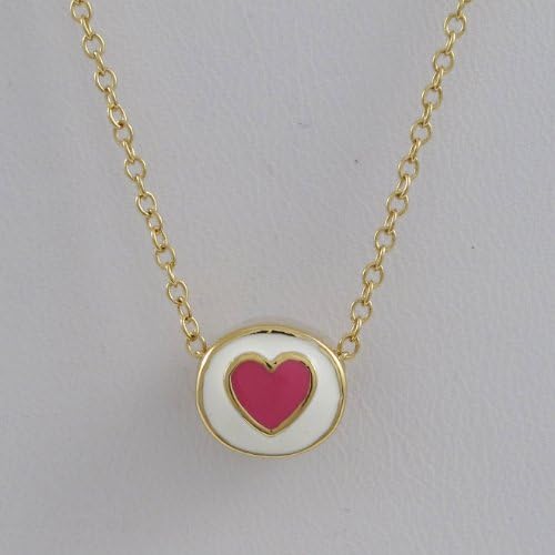 Gold-tone White Hot Pink Enamel Heart Circle Kids Girls 15" Y Necklace