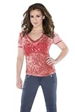 MLB Women's Boston Red Sox Burnout V-Neck Cap Sleeve Tee (Red, Large)