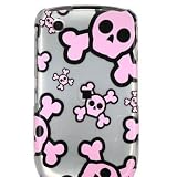Premium Designer Hard Snap On Crystal Case for the Blackberry 8520 Curve/Gemini - Cool Silver Pink Skulls Cartoon Print