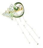 Green Tailed Butterfly Hair Barrette with Dangles