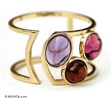 Gold and garnet band ring, 'Simply Three' 7.0 (US Ring Size)
