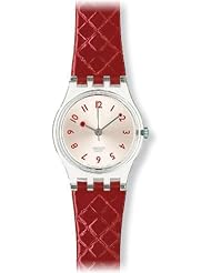 Swatch LK243 strawberry jam silver dial red leather strap women watch NEW