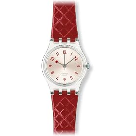 Swatch Ladies Strawberry Jam Red Leather Strap Watch