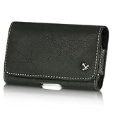 Black Leather Pouch Carrying Case w/Belt Clip and Loops for HTC Evo 4G, HD2 ....