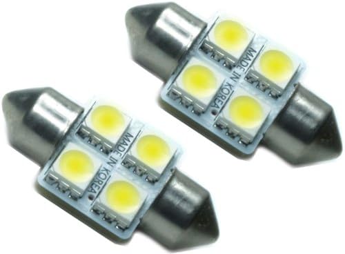 Kolite 2 Pcs 31mm 1.25" Festoon SMD 4 LEDs Replacement Bulb 70 Lumen Dome Lights Cool White 6000k