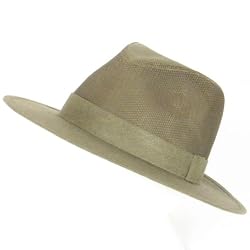 LINEN COTTON MESH SAFARI FEDORA TRILBY HAT OLIVE SMALL / MEDIUM