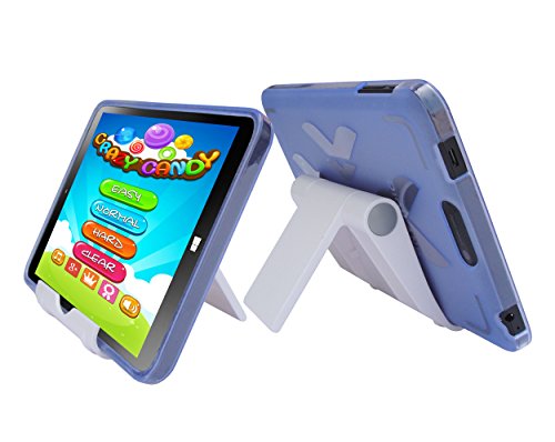Light Blue TPU Rubber Skin Cover Case and Multi-Angle View Stand Holder for DigiLand DL808W 8