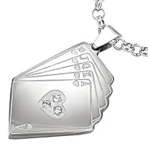 Halskette mit Kettenanhänger Poker Spielkarten Edelstahl poliert Strass 4/2,5cm