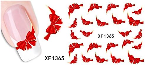 5 Sheets of 3D False Flower Nail Wrap Water Slide Nail Art Decals / Tattoo / Stickers Red Bow XF1365