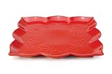 Chantal Ceramic Talavera Style 13 1/2 Inch x 13 1/2 Inch Square Serving Platter, Glossy Cinnabar