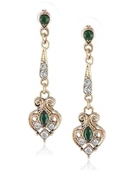 Downton Abbey "Jeweled Heirlooms Boxed" Gold-Tone Edwardian Filigree Linear Emerald Navettes Drop Earrings
