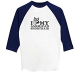 I Love My American Shorthair - Raglan 3/4 Sleeve T-Shirt, White/Navy, Large