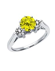 0.68 Ct Round Canary and White Diamond 14K White Gold 3-Stone Ring