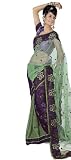 Bollywood Indian Designer Purple  Green Saree / Sari with Embroidery and Lace