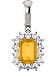 14K White Gold 7.00x5.00mm Emerald Cut Citrine and Diamond Pendant -- LIFETIME WARRANTY