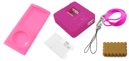 レイアウト 5th iPod nano用スターティングセット(シリコンジャケット、USB ACアダプタ、イヤホン巻取り、ネックストラップ、液晶保護フィルム)/ピンク RT-N5C1/P