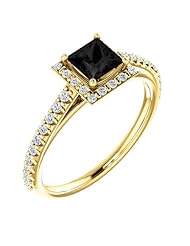 14K Yellow Gold Princess Cut Black and White Diamond Halo-Style Ring -- LIFETIME WARRANTY