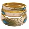 ZADBeautifulSetof3PeacockFeatherPrintBangleBraceletSetGoldTone