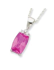 Sterling Silver 18in Cushion Cut Pink and Clear CZ Necklace.
