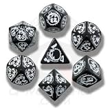 Q-Workshop Polyhedral 7-Die Set: Carved Dragon Dice Set (Black and White)