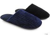 Mens Ribbed Terry Open Back Slipper Mule-Available in Black or Navy Blue