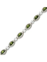 Sterling Silver 7.5 Inch Green & Clear CZ Bracelet - 7.5 Inch