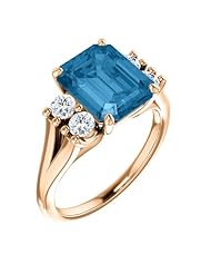10K Rose Gold 10.00x8.00mm Emerald Cut Swiss Blue Topaz and Diamond Ring -- LIFETIME WARRANTY