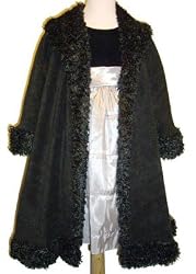 Boutique Tea Length Black Fleece and Fur Swing Coat Size 14-16