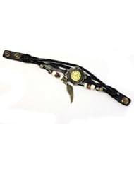 Jim 1PC Black Vintage Trial Order New Quartz wing Weave Wrap Around Leather Bracelet Lady Woman Wrist Watch