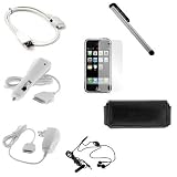 Silver Stylus Pen + Clear LCD Screen Protector + Audio 3.5mm Stereo Handsfree with Microphone + Black Horizontal Pouch Case + USB Data Cable + Car Charger + Home Travel Charger for Apple Iphone 3G 2nd