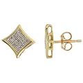 14k Gold Fancy Square Diamond Earrings, w/ 0.18 Carat Brilliant Cut Diamonds, 5/16 in. (8mm)