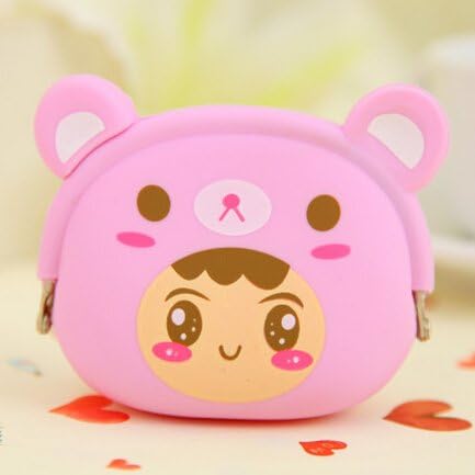 AFDS Kawaii Fashion Jelly Colors Silicone Girls Cute Catoon Mini Coin Bag Wallet Hand Pouch Purse And Lovely Key Case (Purple/Pink)