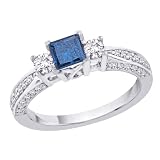 14K White Gold 1 ct. Diamond Engagement Ring with Blue Center Diamond