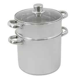 Crealys - 502368 - Couscoussier en Inox + Couvercle Verre - 16 L- Diam�tre: 28 cm