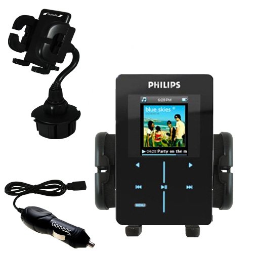 Philips GoGear HDD1830/17 Car Cup Holder with Car Charger - Uses Gomadic TipExchange