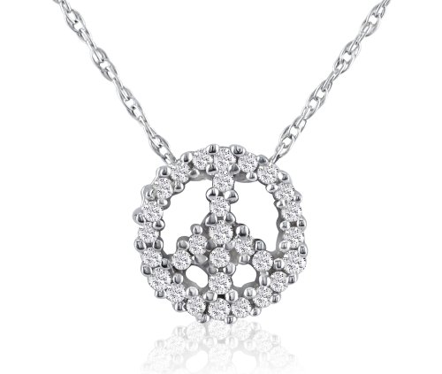 10k White Gold Diamond Peace Sign Pendant (1/10 cttw, K-L Color, I3 Clarity), 18
