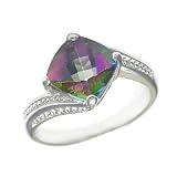 8MM Cushion Cut Natural Mystic Topaz Ring In Sterling Silver 2CT (Available In Sizes 5-9)