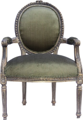 Barock Salon Stuhl Grün Streifen / Antik Gold Mod2