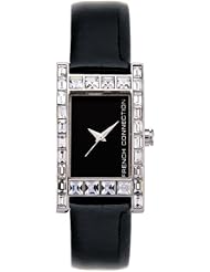 French Connection Womens FC1021B Classic Black Leather Stainless Steel Case Watch