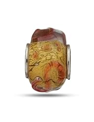Yellow With Amber Swirls Glass Bead In Sterling Silver
