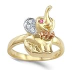CZ Baby Elephant Ring 14k Yellow Gold Animal Band Cubic Zirconia 1/4ct