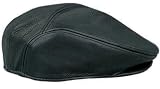 Classic Ascot Black Leather Biker Motorcycle Flat Cap