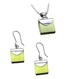 Sterling Silver and Certified Genuine Caribbean Amber Gorgeous Rectangular Necklace + Earrings Set