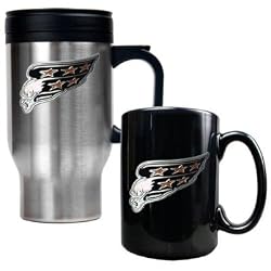 Washington Capitals Stainless Steel Travel Mug & Black Ceramic Mug Set - Primary Logo NHL Hockey
