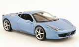Ferrari 458 Italia, met.-argent bleu, Model Car, Miniature déjà montée, Mattel 1:18