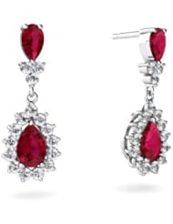 Created Ruby 14kt White Gold Dangle Drop Earrings