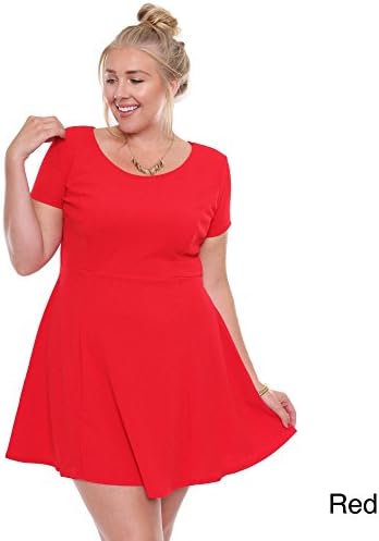 Beston Basics Junior's Chic Red Sleeved Skater Dress Plus Size 65748XL,RED,XL