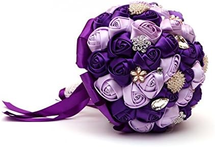 Foxqueena-003 Silk Roses Bridal Hand Tied Wedding Bouquets Holding Flowers with Deluxe Rhinestones
